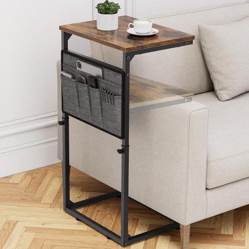 Metal-frame C-shaped side table with adjustable height