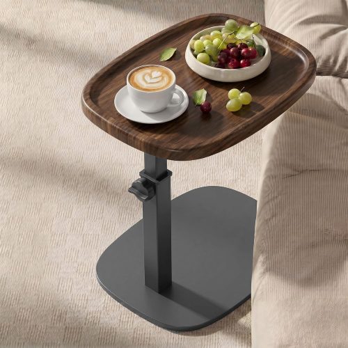 Minimalist height-adjustable C-shaped side table for home use